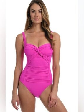 La Blanca Island Goddess Bandeau Ruched One-Piece Swimsuit  Size 14